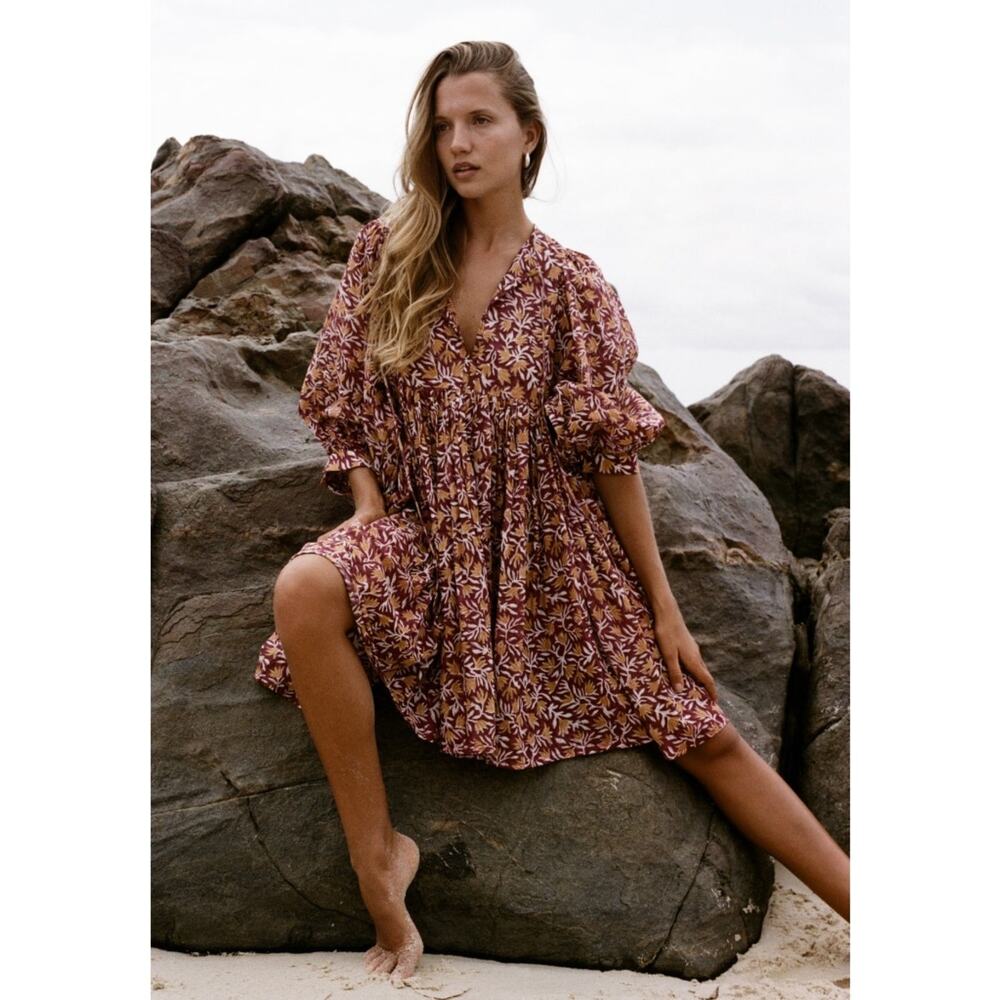 DAUGHTERS OF INDIA Floral Kyra Mini Cotton Short Mini Dress Size S